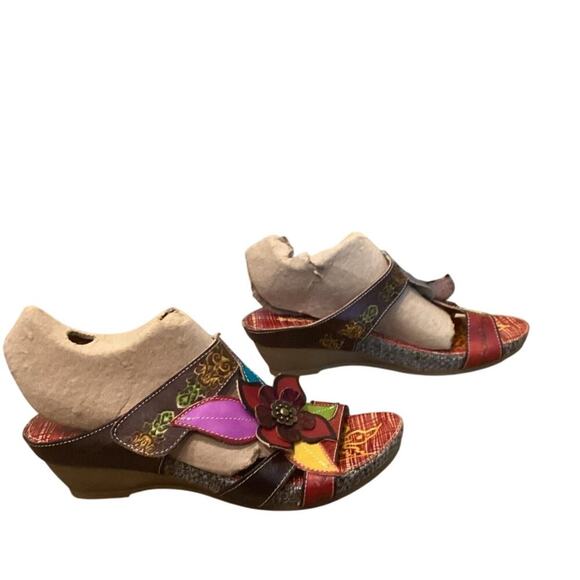 Socofy Womens Leather Slides US 8 8.5 EU 39 Sandals Floral Artsy Colorful Fairy - Picture 7 of 11
